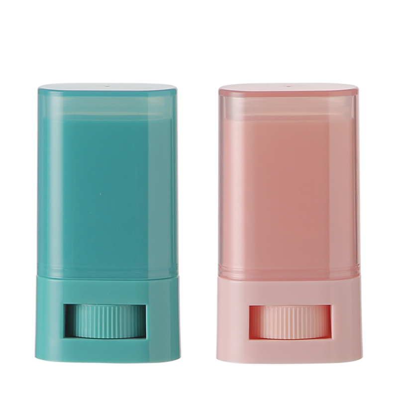 Delicate design oval plastic 14g/20g Pink/Mint color PP PCR deodorant stick container with transparent over cap