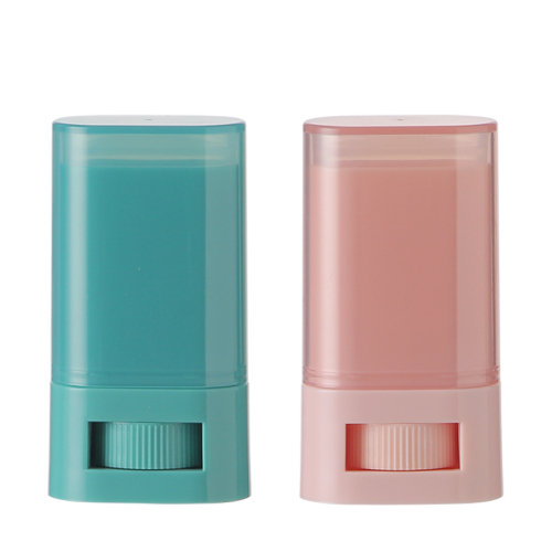 Delicate design oval plastic 14g/20g Pink/Mint color PP PCR deodorant stick container with transparent over cap