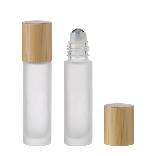 Refillable Roll on 10ml Transparent perfume Essential Oil clear frosted Glass Roller Bottles With Bamboo Lid cap