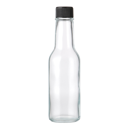 Wholesale long neck glass bottle 150ml transparent beer bottle with black screw ribbed cap