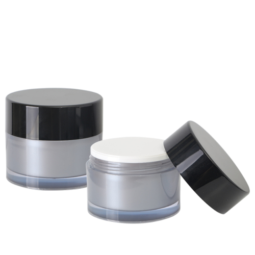30g 50g Empty Clear Frosted AS Double Wall Face Cream Jar With Shining Black Lid