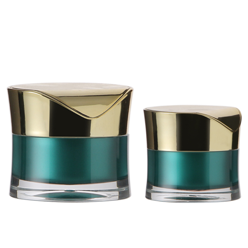 Eco-Friendly 30g 50g Shining Green Luxury Cream Jar Empty Plastic Acrylic Cosmetic Jars With Golden VU Lids