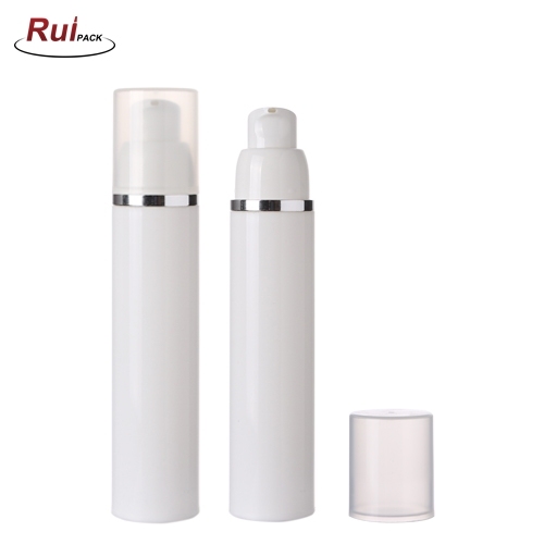 Screw type 15/30/50ml PP material airless pump cream bottle with silver ring
