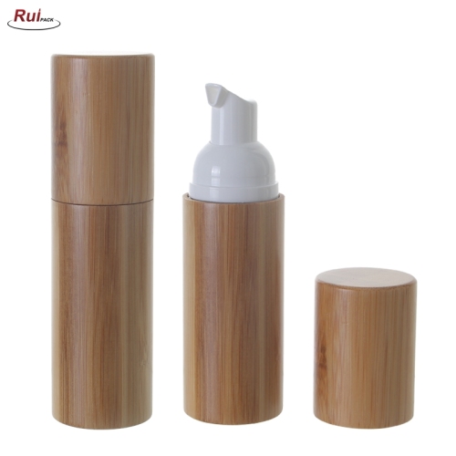 30ml 50ml 60ml PET HDPE plastic foam bottle with bamboo outside bamboo soap bottle