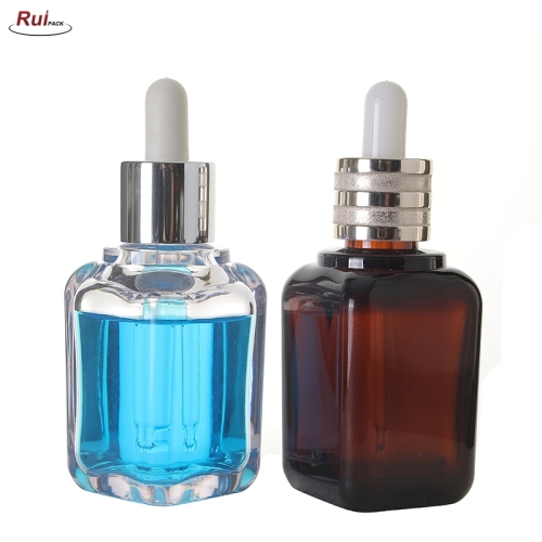 30ml, 50ml Cosmetic Packaging Plastic Double Wall Dropper PETG Empty unique Small Serum luxury Dropper bottles square bottle dropper RP-PBPG03