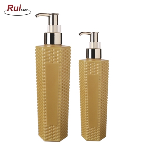 280ml 500ml 750ml HDPE gold color hair shampoo bottle with UV coated plastic pump