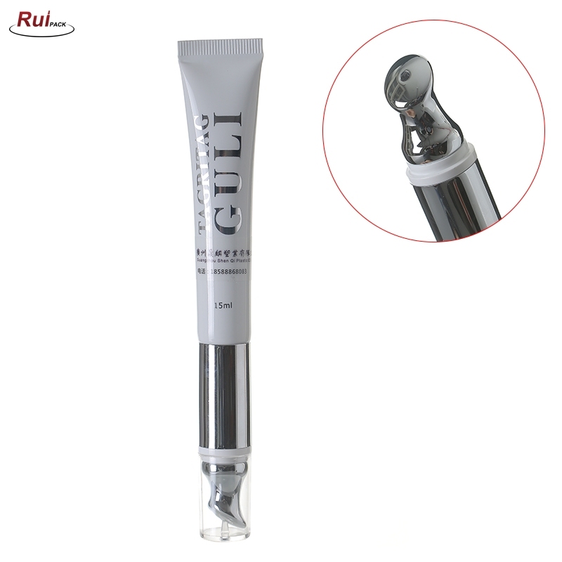 19mm(15g) Metal applicator empty Eye Cream cosmetic PE lip gloss soft plastic tubes with metal zinc applicator Electric SINGLE TUBE RP-TBPT61