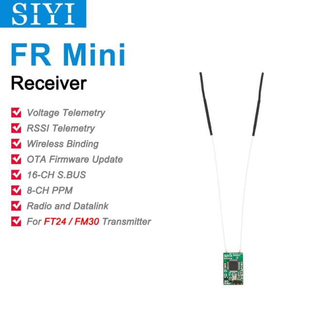 SIYI FR Receiver FR Mini Long Range Datalink Telemetry for FT24 Transmitter FM30 Radio Module 2.4G 30KM Wireless Binding OpenTX