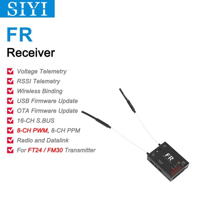 SIYI FR Receiver FR Mini Long Range Datalink Telemetry for FT24 Transmitter FM30 Radio Module 2.4G 30KM Wireless Binding OpenTX