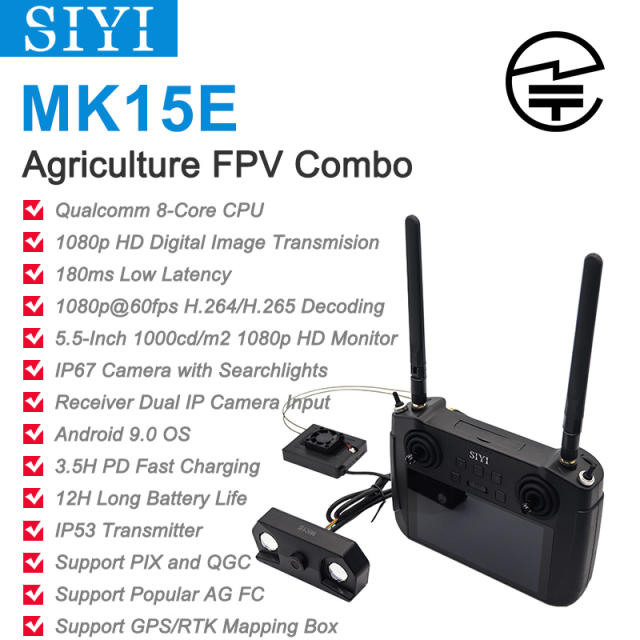 SIYI MK15E Mini HD Handheld Agriculture Smart Controller with 5.5 Inch LCD Touchscreen 1080p 60fps FPV 180ms Latency 2.5KM Japan MIC Certified