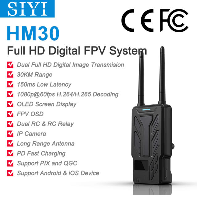 SIYI HM30 Long Range Full HD Digital Image Transmission FPV System 1080p 60fps 150ms SBUS PWM Mavlink Telemetry OSD 30KM CE FCC