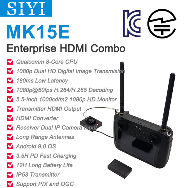 SIYI MK15E Mini HD Handheld Enterprise Smart Controller with 5.5 Inch LCD Touchscreen 1080p 60fps FPV 180ms Latency for UAV UGV 15KM Japan MIC Certified