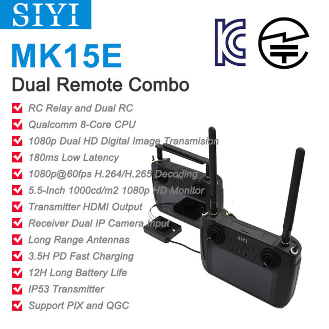 SIYI MK15E Mini HD Handheld Enterprise Smart Controller with 5.5 Inch LCD Touchscreen 1080p 60fps FPV 180ms Latency for UAV UGV 15KM Japan MIC Certified