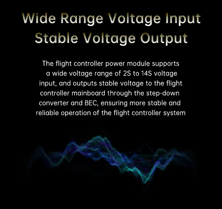 SIYI 2S to 14S Power Module, The flight controller power module accepts 2S-14S voltages, converting them to stable output voltage for the mainboard, ensuring reliable system operation.