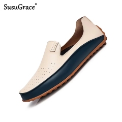 Men Leather Casual Loafers Summer Flats Slip-on Breathable Hombres Autumn Soft Drive Shoes Outdoor Size 47
