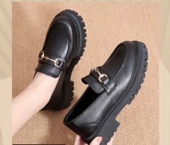 Été femmes noir chaussures plates Style coréen plate-forme talon carré chaussures pour femmes en cuir véritable bureau dame mocassins baskets