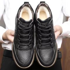 Sapatos Casuais de Couro PU Masculino Outono Inverno Sapatilhas de Plataforma com Cadarço Sapatos Masculinos de Viagem Sapatos de Caminhada Tênis Masculino Estilo Britânico
