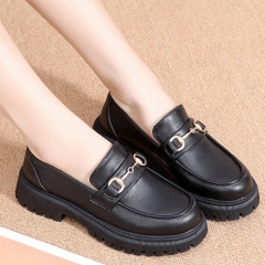Summer Women's Black Flat Shoes Korean Style Platform Square Heel Female Footwear Genuine Leather Office Lady Loafers Sneakers