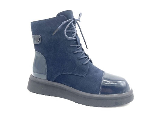 Otoño Invierno moda plana gruesa plataforma con cordones cómodas botas de cuero para mujer