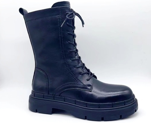 Plataforma plana de moda de otoño con cordones cómodos zapatos altos de mujer botas suaves de cuero.
