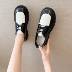 2022 spring and summer new British style small leather shoes women's personality is thin lacquer bright leather cover feet thick heel all-match women's shoes