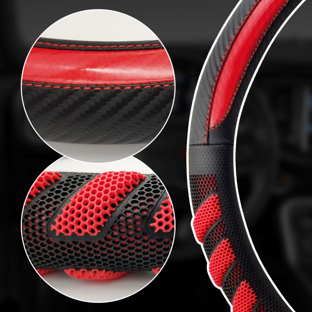 Fun-Driving NiceEasy Dark Red Leather Steering Wheel Cover - Sport Style Comfort Grip