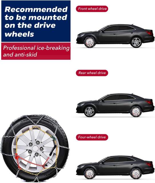 Snow Chains for Car SUV Pickup Trucks Car, Universal Adjustable Emergency Portable Snow Tire Chains, Tire Width 175 180 185 195 205 215 220 225 235 240 245 255 265 275 and More（KN130）