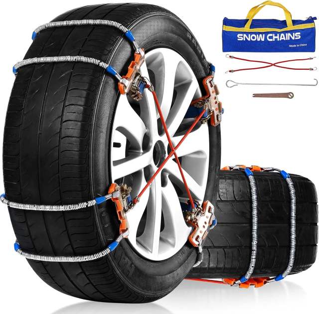 Snow Chains, Tire Chains for SUV Car Trucks, 8pcs Universal Adjustable Emergency Traction Chains for 205-265mm Tires Pickup Trucks, Snow Slope Muddy Icy Ground Sandy Anti Skid Chains