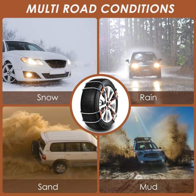 Snow Chains, Tire Chains for SUV Car Trucks, 8pcs Universal Adjustable Emergency Traction Chains for 205-265mm Tires Pickup Trucks, Snow Slope Muddy Icy Ground Sandy Anti Skid Chains