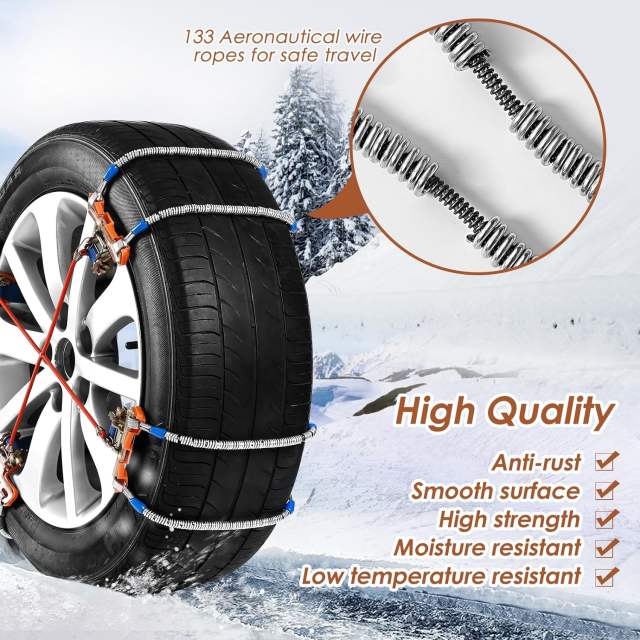 Snow Chains, Tire Chains for SUV Car Trucks, 8pcs Universal Adjustable Emergency Traction Chains for 205-265mm Tires Pickup Trucks, Snow Slope Muddy Icy Ground Sandy Anti Skid Chains