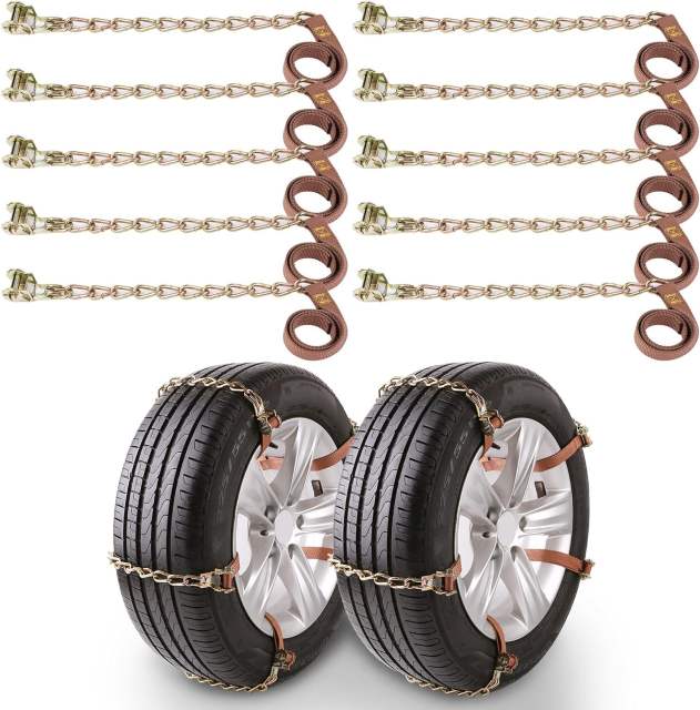 Snow Chains, 225-295mm Universal Tire Chains for Car, SUV, RV, Pickup Trucks, Adjustable Emergency Anti-Skid Thickening Tire Traction Chain (10 Packs)