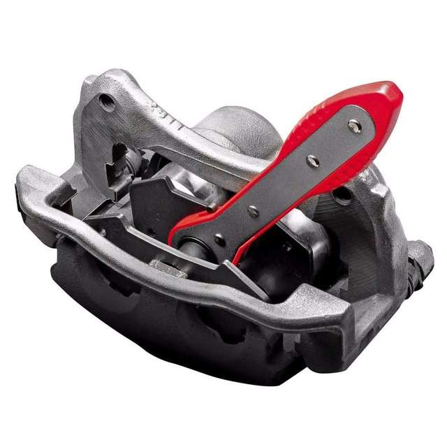 Brake Caliper Press, Universal Car Pad Ratcheting Caliper Piston Compression Tool with 2 pcs Steel Plates (Red)