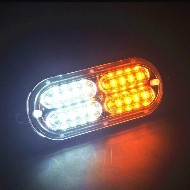 12-24V 24-LED Super Bright LED Emergency Strobe Lights Warning for Cars Trucks Vehicle SUV Caution Hazard Construction Waterproof Amber Strobe Bar with 32 Different Flashing- 4PCS (White Amber)