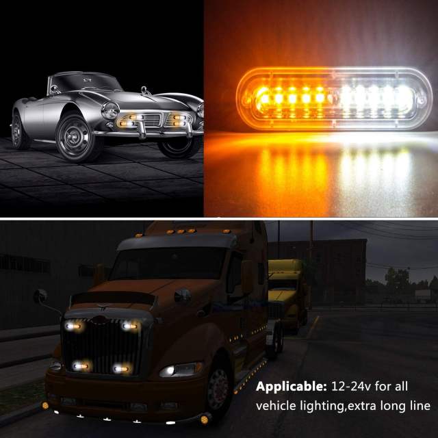 Led Strobe Lights for Trucks Vehicles Suvs,12-24v 4pcs Emergency Warning Caution Hazard Construction Slim Sync Feature Car with Main Control Surface Mount (White Amber)
