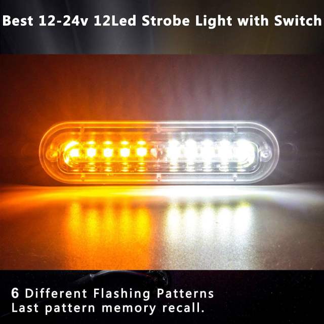 Led Strobe Lights for Trucks Vehicles Suvs, 12-24 8pcs Emergency Warning Caution Hazard Construction Ultra Slim Sync Car with Control Box Surface Mount (White Amber)