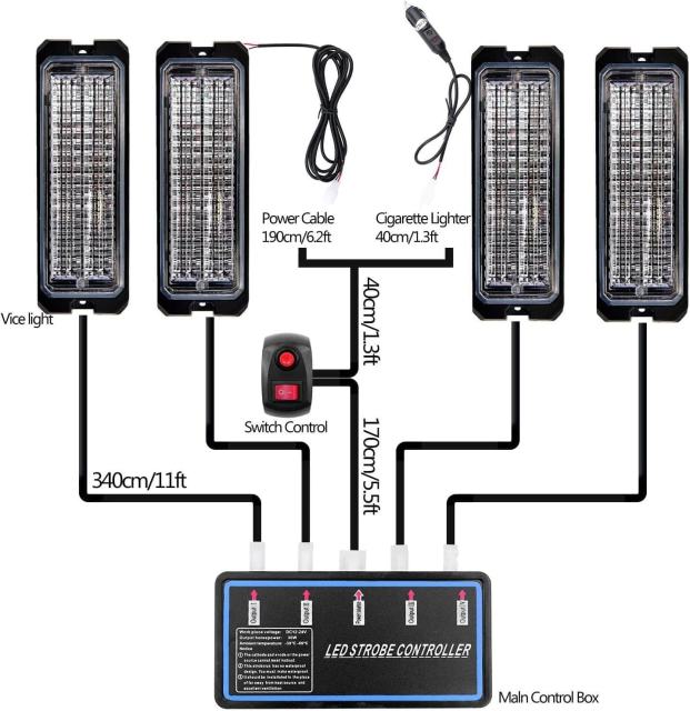Led Strobe Lights for Trucks 12-24V 30-LED with Switch and Remote Control - 4PCS (White Amber, Switch and Remote Control)