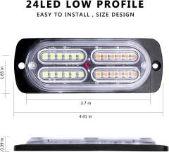 24 Led Strobe Lights for Trucks Cars Pickups Construction Emergency Vehicle 12-24v Waterproof Amber Strobe MINI Light with 16 Different Flashing 4PCS (White Amber)