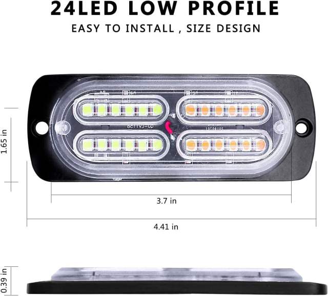 24 Led Strobe Lights for Trucks Cars Pickups Construction Emergency Vehicle 12-24v Waterproof Amber Strobe MINI Light with 16 Different Flashing 4PCS (White Amber)