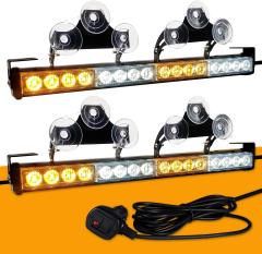 2 in 1 32 Inch 12-24V LED Emergency Strobe Lights for Trucks Vehicle Car Directional Warning Bar Plow Flash Traffic Safety for Rear Window Wiring Kit Cigar Lighter Installing(White Amber)
