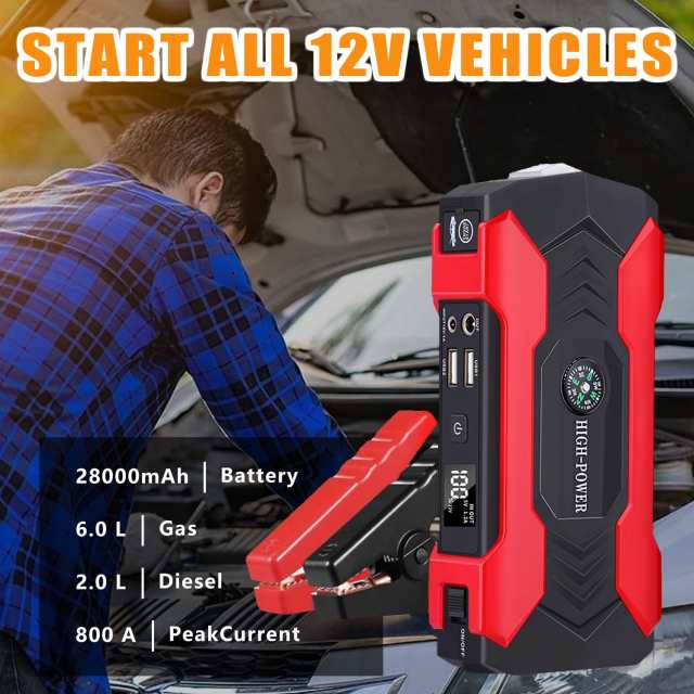 800A 12V car jumper start battery pack 28000mAh Car Jumper Start Power Battery Booster Car Truck up to 6.0 L petrol / 2.0 L diesel