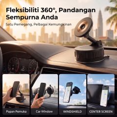 Vacuum Suction Magnetic Car Phone Holder, 360° Adjustable Cell Phone Mount