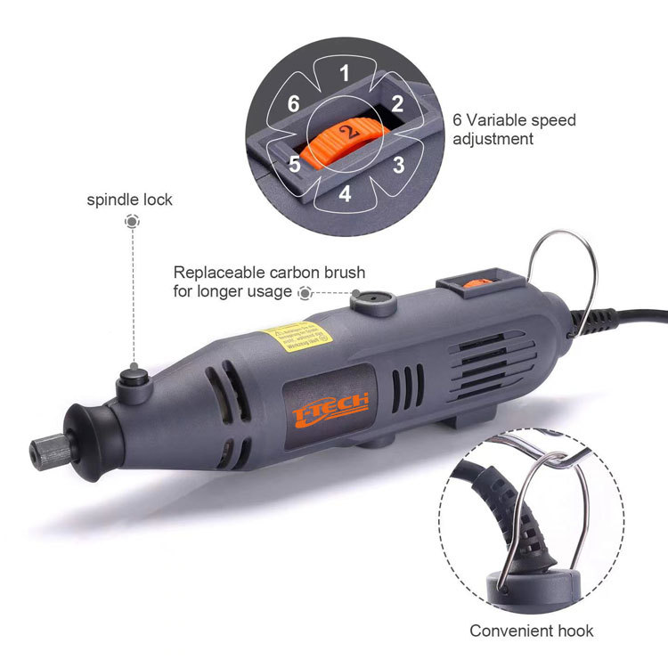 T-TECH Electric Rotary Tool 135W 10000-32000/min Die Grinder With 60 PCS Accessories  and Flex Shaft