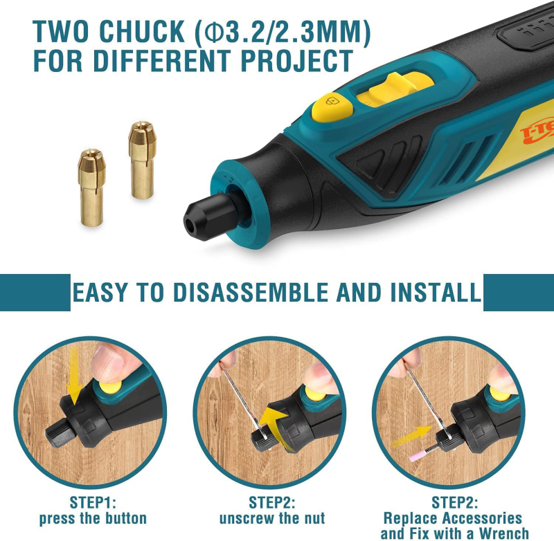 T-TECH Cordless Rotary Tool 4V Li-ion 2000mAh 5 Speed  USB-C Multi-tool  With Accessories For Home