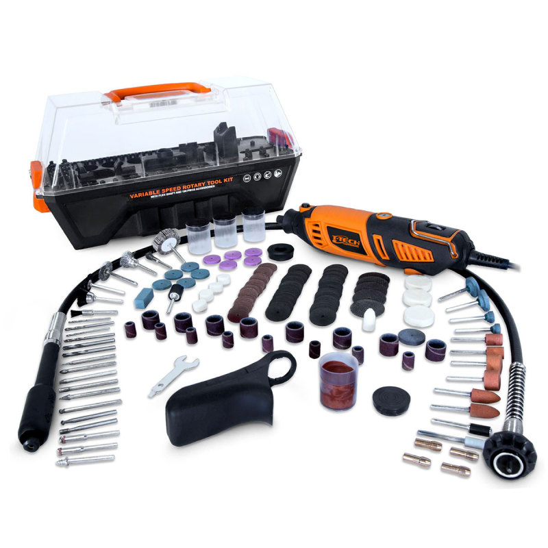 T-TECH 170W High Performance 190-Piece Accessory Rotary Tool Variable Speed  With Steady-Grip, Flex Shaft and Carrying Case