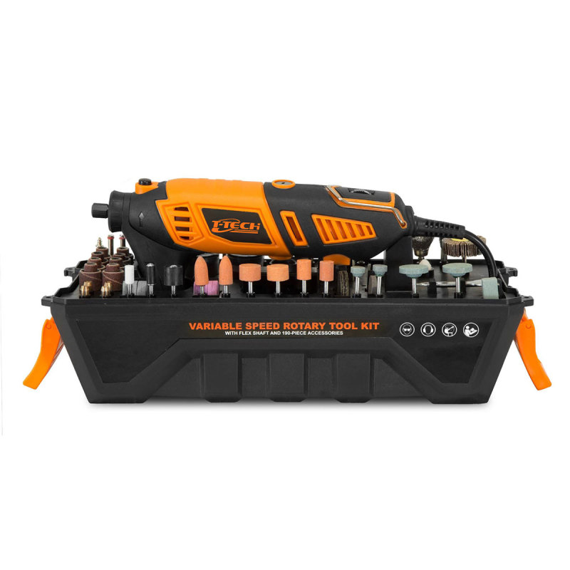 T-TECH 170W High Performance 190-Piece Accessory Rotary Tool Variable Speed  With Steady-Grip, Flex Shaft and Carrying Case