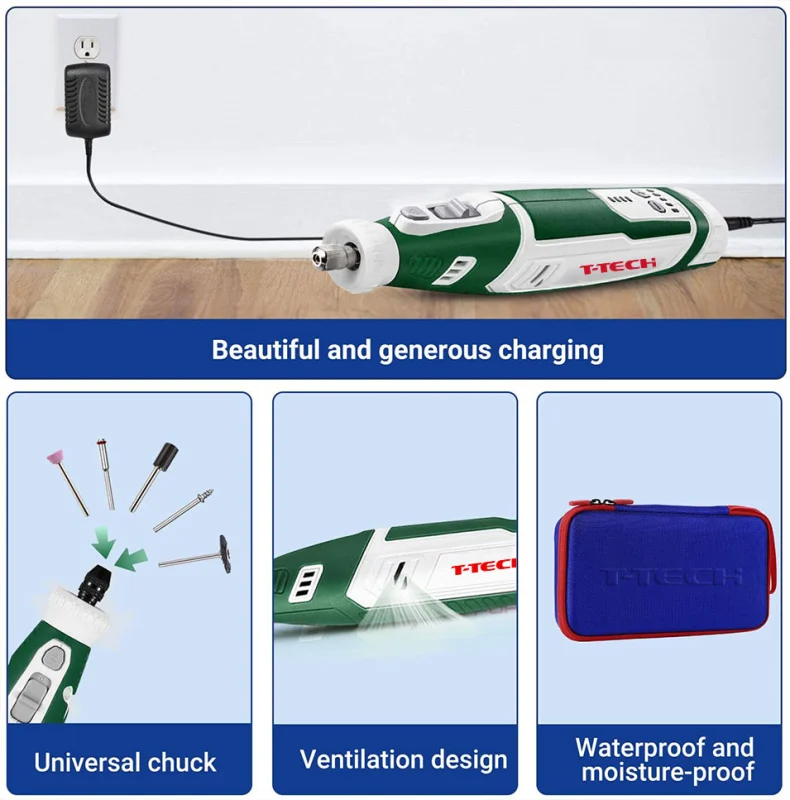 T-TECH 8V Mini Drill Grinder 5000-30000rpm With 101pcs Accessories Cordless Rotary Tool
