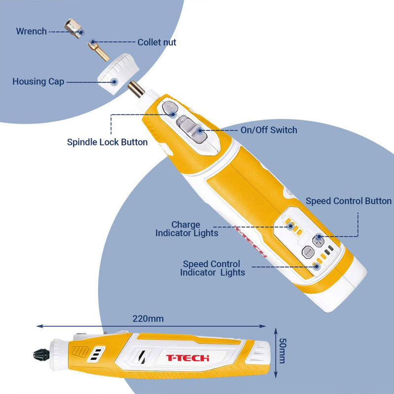 T-TECH 8V Mini Drill Grinder 5000-30000rpm With 101pcs Accessories Cordless Rotary Tool