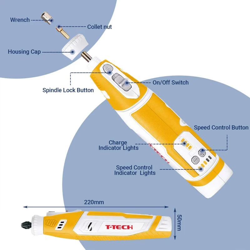 T-TECH 8V Mini Drill Grinder 5000-30000rpm With 101pcs Accessories Cordless Rotary Tool