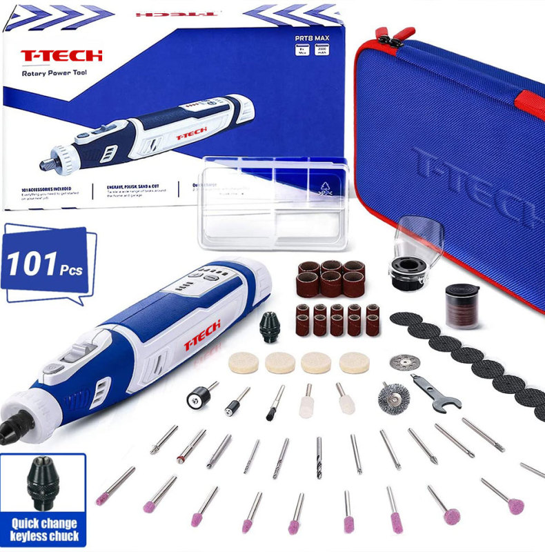 T-TECH 8V Mini Drill Grinder 5000-30000rpm With 101pcs Accessories Cordless Rotary Tool