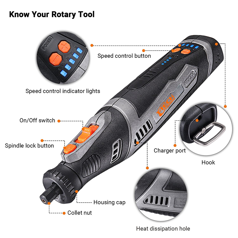 T-TECH 8V Cordless Mini Grinder 5000-30000rpm USB Rotary Tool With 42pcs Accessories